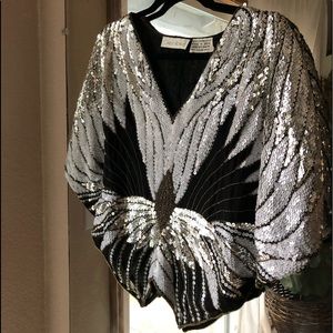 Vintage Beaded Sequin Batwing Blouse